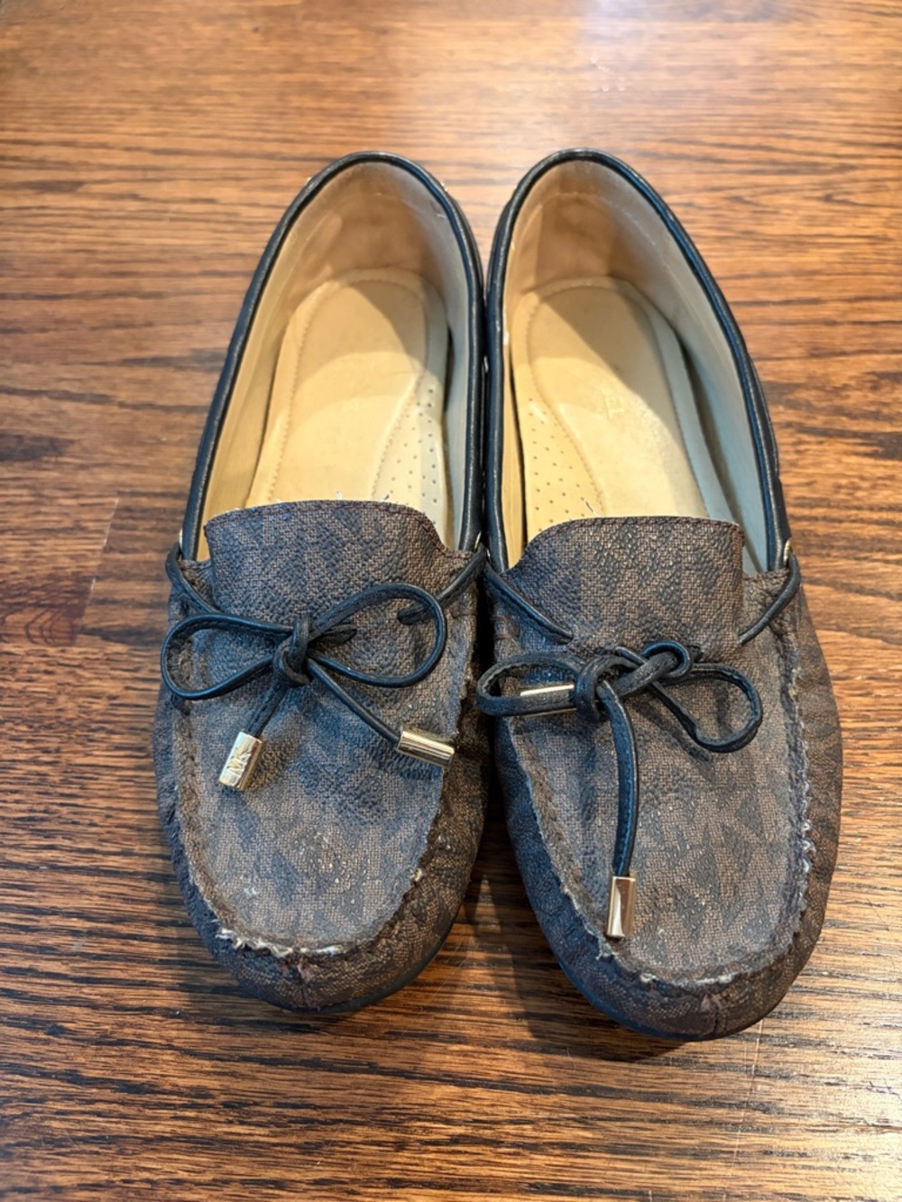 Michael Kors Dark Brown Logo Moccasin Flats with Bow